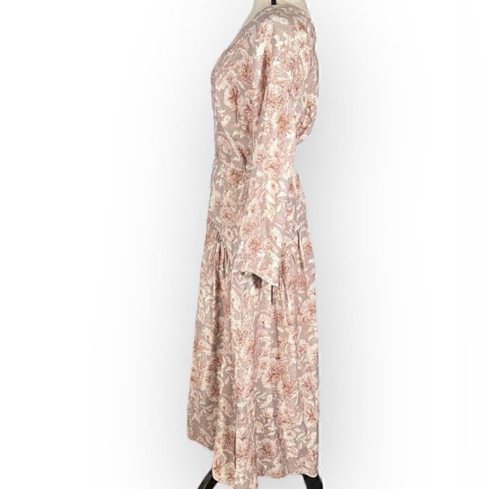 Vince NWT Dahlia Print Long Sleeve Midi Cut Out Dress Beige Pink Floral … - Picture 7 of 14